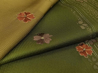 平和屋着物▽訪問着　単衣　駒刺繍　舞花文　暈し染め　金彩　正絹　逸品　AABK3609jh