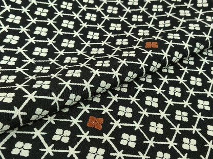 平和屋着物▽上質な小紋　単衣　刺繍　亀甲花文　黒地　正絹　逸品　AABK3610jh