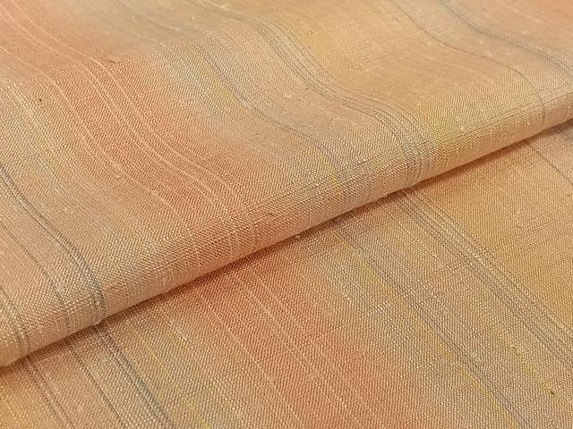 平和屋着物▽紅花紬　米沢　単衣　縞　反端付き　正絹　逸品　AABK3612jh
