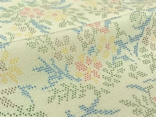 平和屋着物▽お召　単衣　草花文　正絹　逸品　AABK3614jh