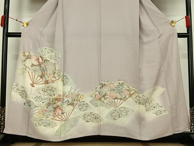 平和屋着物▽豪華色留袖　単衣　駒刺繍　扇面花鳥文　暈し染め　金彩　正絹　逸品　AABK3617jh
