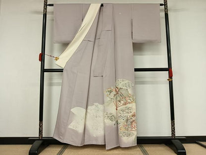 平和屋着物▽豪華色留袖　単衣　駒刺繍　扇面花鳥文　暈し染め　金彩　正絹　逸品　AABK3617jh