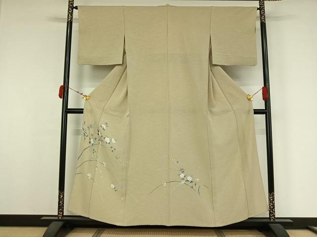 平和屋着物▽訪問着　単衣　友禅　作家物　草花文　正絹　逸品　AABK3618jh