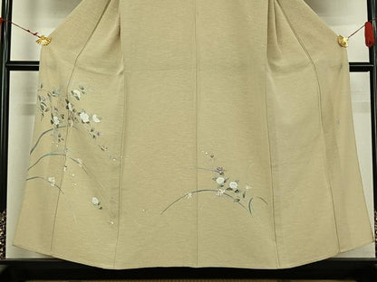 平和屋着物▽訪問着　単衣　友禅　作家物　草花文　正絹　逸品　AABK3618jh