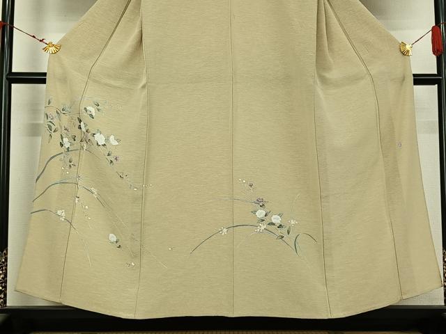 平和屋着物▽訪問着　単衣　友禅　作家物　草花文　正絹　逸品　AABK3618jh