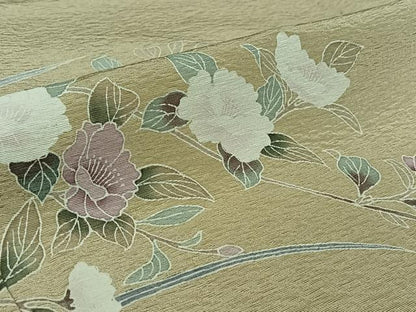 平和屋着物▽訪問着　単衣　友禅　作家物　草花文　正絹　逸品　AABK3618jh