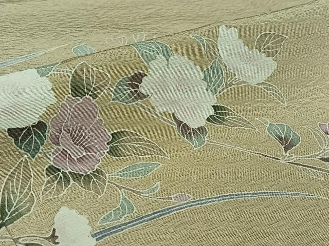 平和屋着物▽訪問着　単衣　友禅　作家物　草花文　正絹　逸品　AABK3618jh