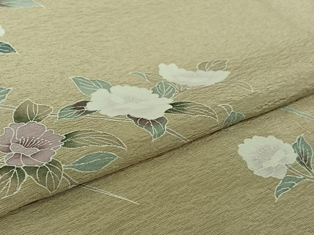 平和屋着物▽訪問着　単衣　友禅　作家物　草花文　正絹　逸品　AABK3618jh