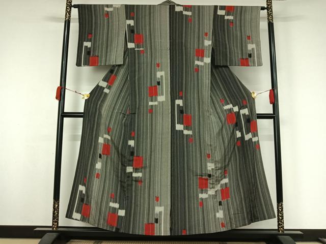 平和屋着物▽お召　単衣　幾何学文様　金銀糸　正絹　逸品　AABK3619jh