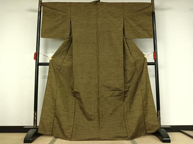 平和屋着物▽上質な紬　花織　単衣　縞　正絹　逸品　未使用　AABK3622jh