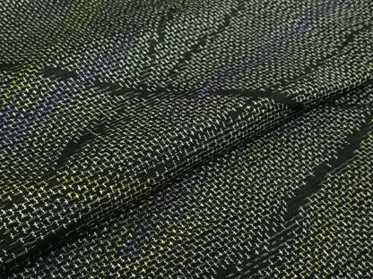 平和屋着物▽上質な紬　単衣　幾何学文様　黒地　正絹　逸品　AABK3623jh