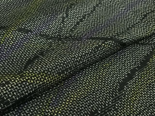 平和屋着物▽上質な紬　単衣　幾何学文様　黒地　正絹　逸品　AABK3623jh