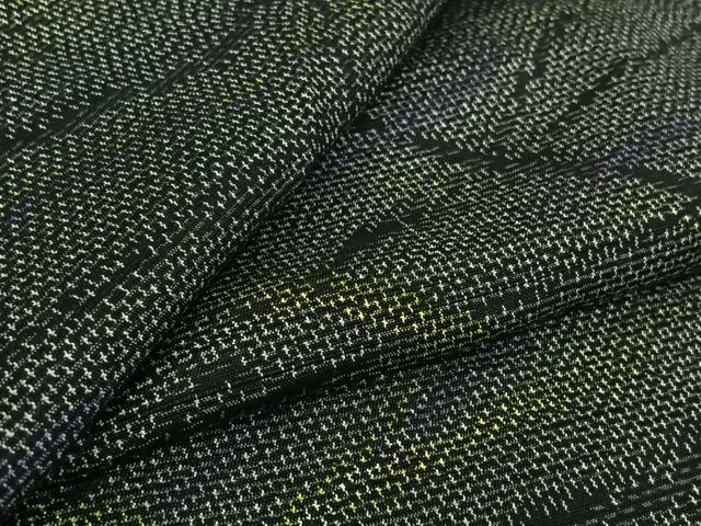 平和屋着物▽上質な紬　単衣　幾何学文様　黒地　正絹　逸品　AABK3623jh