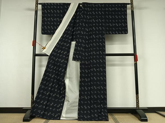 平和屋着物▽本場琉球絣　紬　単衣　正絹　逸品　AABK3624jh