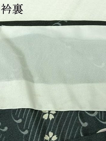 平和屋着物▽小紋　単衣　地紙花文　黒地　洗える着物　AABK3626jh