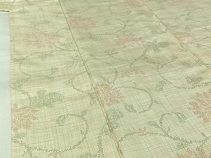 平和屋着物▽上質な紬　単衣　花唐草文　正絹　逸品　AABK3627jh