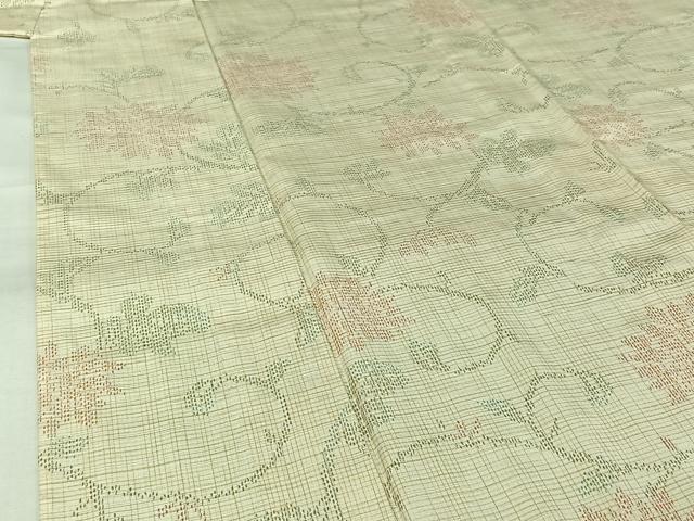 平和屋着物▽上質な紬　単衣　花唐草文　正絹　逸品　AABK3627jh