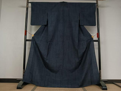 平和屋着物▽本塩沢　単衣　110亀甲　幾何学文様　正絹　逸品　AABK3628jh