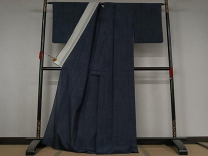 平和屋着物▽本塩沢　単衣　110亀甲　幾何学文様　正絹　逸品　AABK3628jh