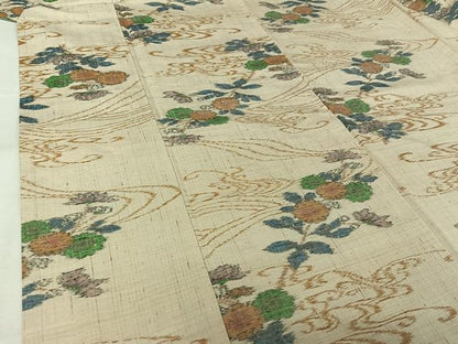 平和屋着物▽上質な紬　単衣　流水花文　正絹　逸品　AABK3629jh