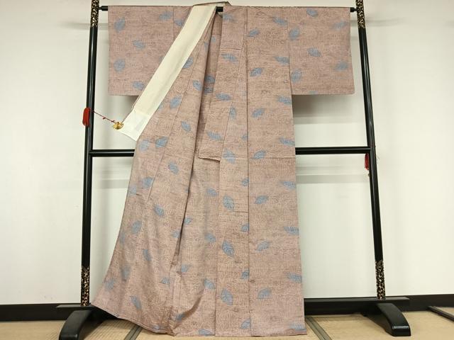 平和屋着物▽上質な紬　単衣　草花文　正絹　逸品　AABK3630jh