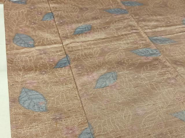 平和屋着物▽上質な紬　単衣　草花文　正絹　逸品　AABK3630jh