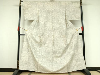 平和屋着物▽上質な紬　単衣　風景文　正絹　逸品　AABK3632jh