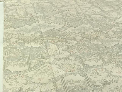 平和屋着物▽上質な紬　単衣　風景文　正絹　逸品　AABK3632jh