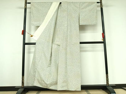 平和屋着物▽上質な紬　単衣　舞花文　正絹　逸品　AABK3634jh