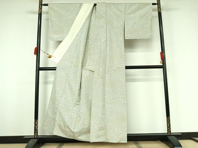 平和屋着物▽上質な紬　単衣　舞花文　正絹　逸品　AABK3634jh