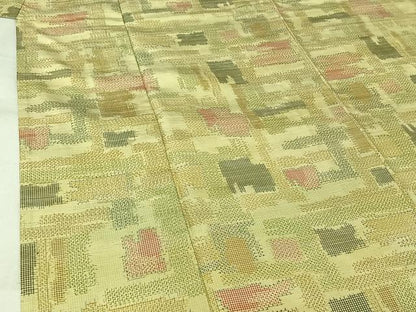 平和屋着物▽上質な紬　単衣　幾何学文様　正絹　逸品　AABK3636jh