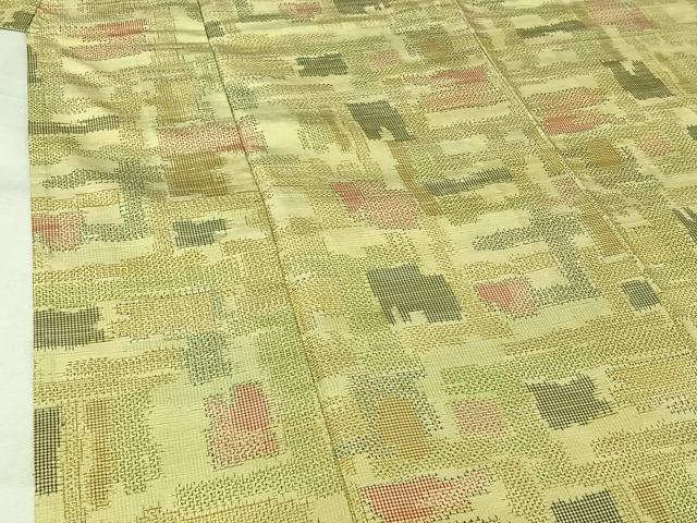 平和屋着物▽上質な紬　単衣　幾何学文様　正絹　逸品　AABK3636jh