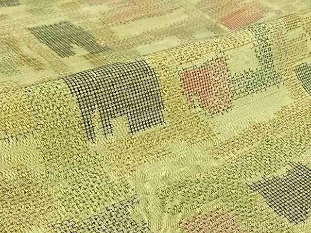 平和屋着物▽上質な紬　単衣　幾何学文様　正絹　逸品　AABK3636jh