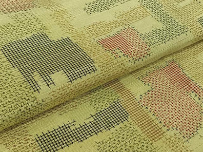 平和屋着物▽上質な紬　単衣　幾何学文様　正絹　逸品　AABK3636jh