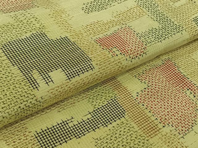平和屋着物▽上質な紬　単衣　幾何学文様　正絹　逸品　AABK3636jh