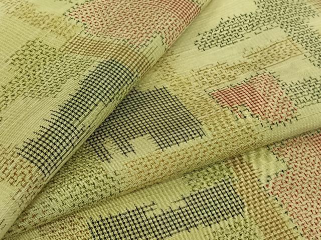 平和屋着物▽上質な紬　単衣　幾何学文様　正絹　逸品　AABK3636jh