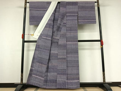 平和屋着物▽上質な紬　単衣　横段文　やまと誂製　正絹　逸品　AABK3637jh
