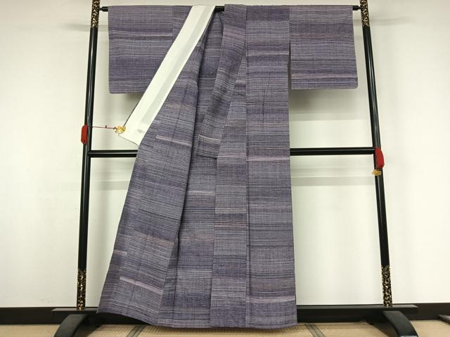 平和屋着物▽上質な紬　単衣　横段文　やまと誂製　正絹　逸品　AABK3637jh