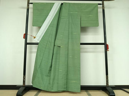 平和屋着物▽上質な紬　単衣　横段文　正絹　逸品　AABK3638jh