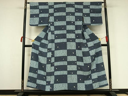 平和屋着物▽上質な小紋　単衣　絞り　横段文　正絹　逸品　AABK3639jh