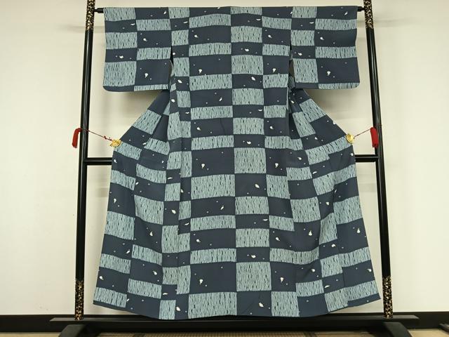 平和屋着物▽上質な小紋　単衣　絞り　横段文　正絹　逸品　AABK3639jh