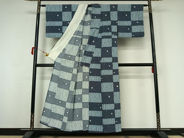 平和屋着物▽上質な小紋　単衣　絞り　横段文　正絹　逸品　AABK3639jh