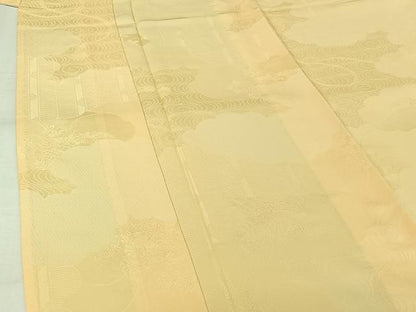 平和屋着物▽上質な色無地　単衣　雲取り花地紋　蜂蜜色　正絹　逸品　AABK3640jh