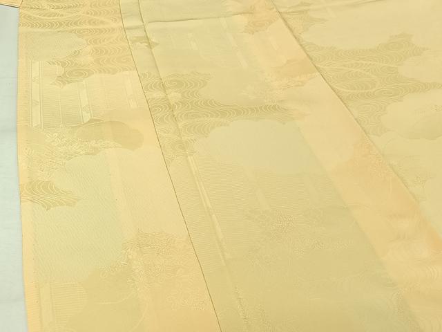 平和屋着物▽上質な色無地　単衣　雲取り花地紋　蜂蜜色　正絹　逸品　AABK3640jh