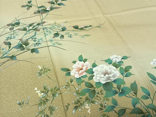 平和屋着物▽訪問着　単衣　草花文　暈し染め　金糸　金彩　正絹　逸品　AABK3642jh