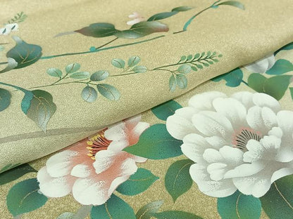 平和屋着物▽訪問着　単衣　草花文　暈し染め　金糸　金彩　正絹　逸品　AABK3642jh