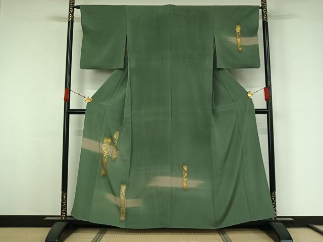 平和屋着物▽訪問着　単衣　竹屋町刺繍　短冊花文　暈し染め　金糸　金彩　正絹　逸品　AABK3644jh