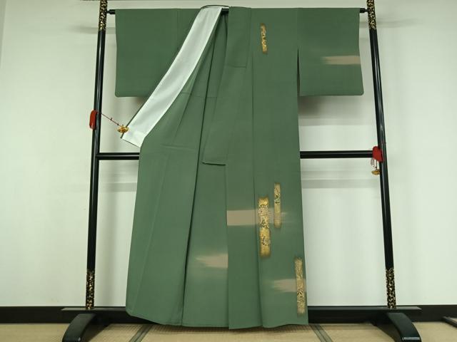 平和屋着物▽訪問着　単衣　竹屋町刺繍　短冊花文　暈し染め　金糸　金彩　正絹　逸品　AABK3644jh