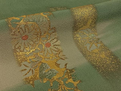 平和屋着物▽訪問着　単衣　竹屋町刺繍　短冊花文　暈し染め　金糸　金彩　正絹　逸品　AABK3644jh