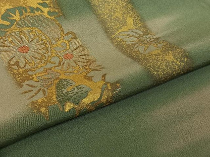 平和屋着物▽訪問着　単衣　竹屋町刺繍　短冊花文　暈し染め　金糸　金彩　正絹　逸品　AABK3644jh